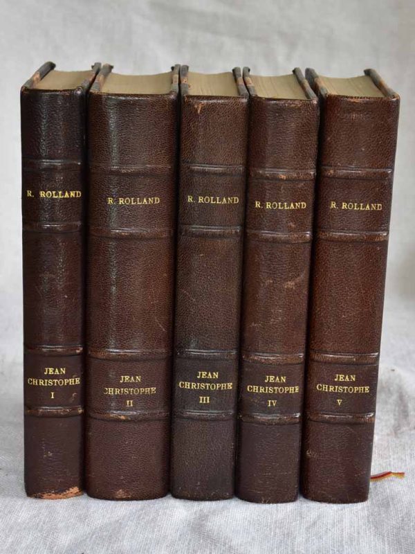 Five antique French leatherbound books - 5 volumes R. Rolland Jean Christophe For Sale