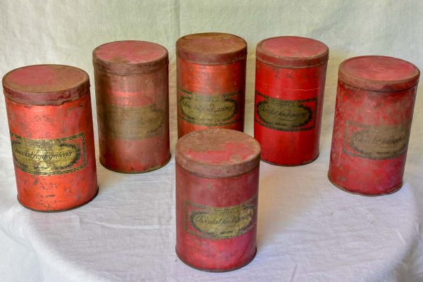 Collection of 6 antique French tole storage tins 9½  Cheap