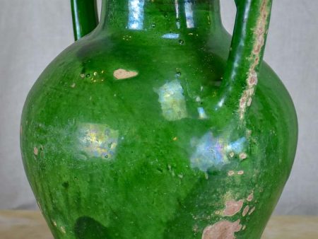 Antique French water jug with green glaze For Sale