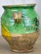 Antique French confit pot with green glaze 10¾  Supply