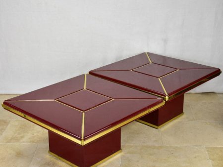 Pair of superb Burgundy red coffee tables - lacquer and brass 31  Discount