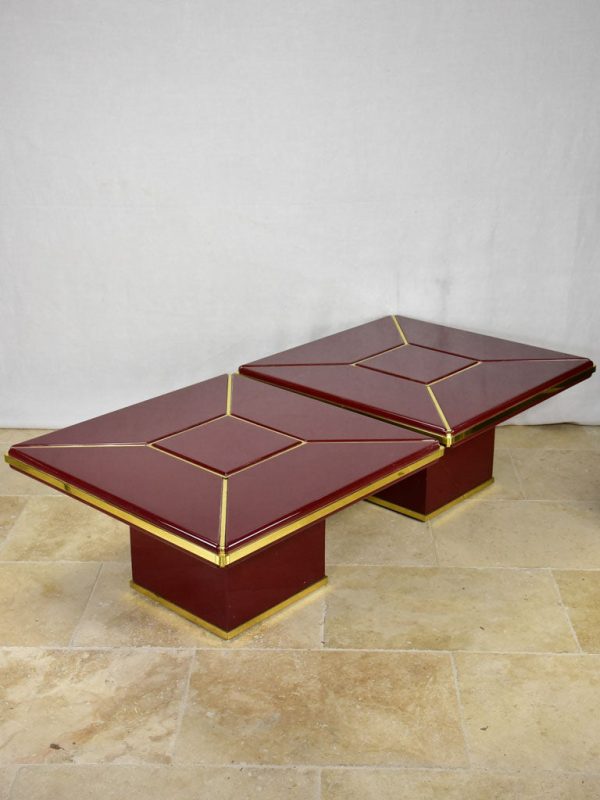 Pair of superb Burgundy red coffee tables - lacquer and brass 31  Discount