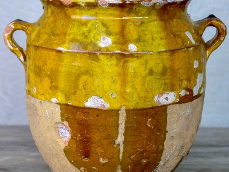 Antique French confit pot with orange glaze 9 ½  Online Hot Sale