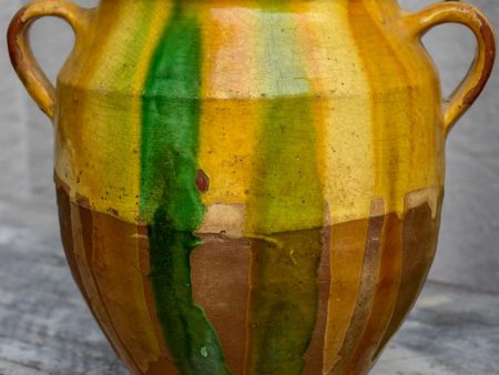 Antique French confit pot with yellow and green glaze 11  For Sale