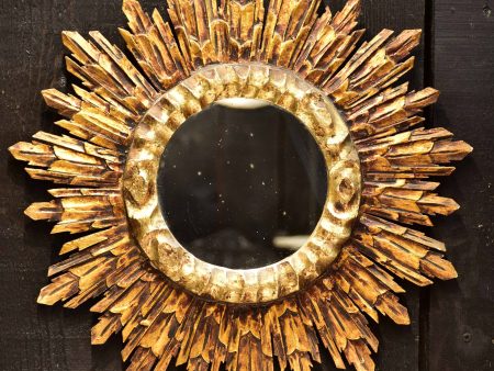 Vintage sunburst mirror with gilded carved frame Online Hot Sale