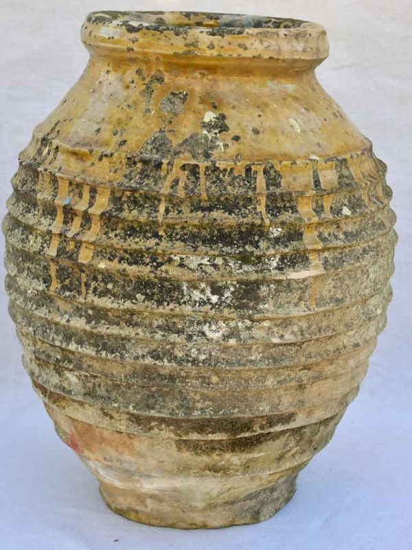 18th century Greek olive jar - ribbed with yellow glaze 22¾  For Cheap