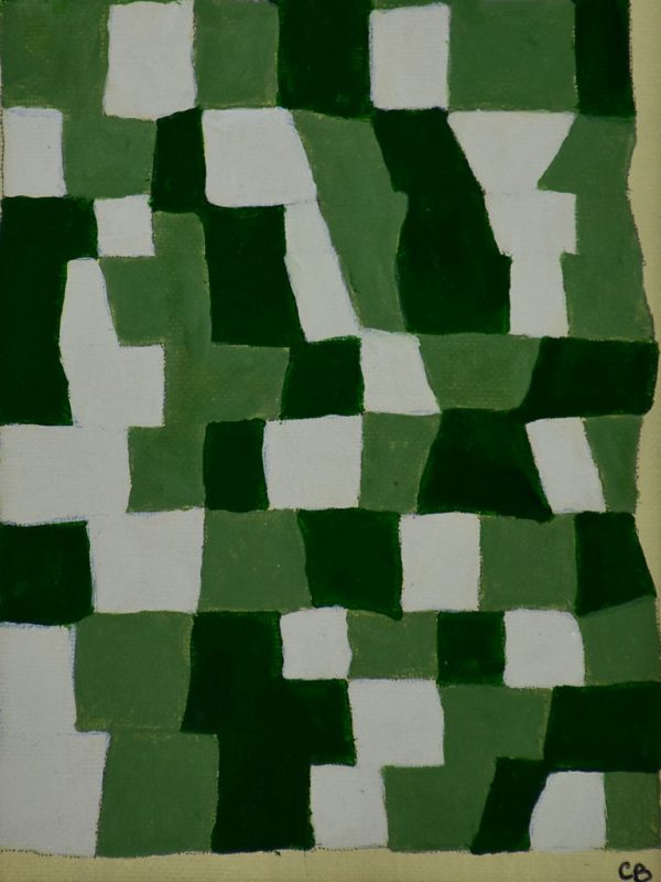 Abstract green patchwork - Caroline Beauzon - acrylic on canvas board 12½  x 15  Online now