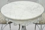 Pair of mid-century French garden armchairs and marble table - outdoor setting Fashion