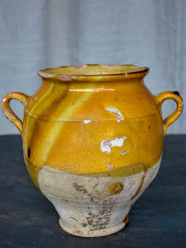 Antique French confit pot with yellow glaze 9 ¾   For Discount