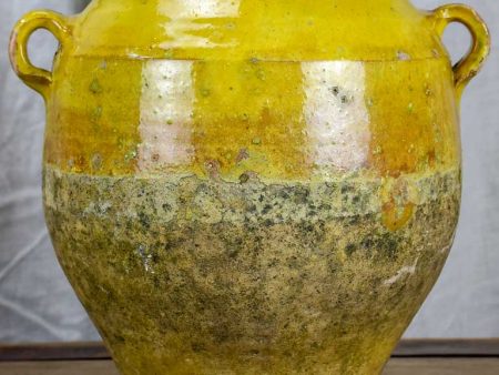 Antique French confit pot with yellow glaze 10 ¾  Supply