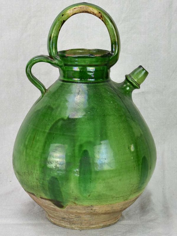 Antique French water cruche with green glaze 15¾  Discount