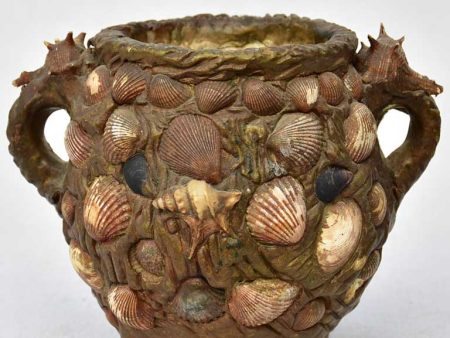 Unusual antique French confit pot covered in seashells 6  Discount