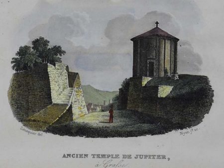 Antique French framed engraving - Ancien Temple de Jupiter 7  x 5½  For Sale