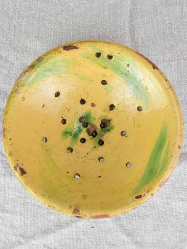 Antique French fruit strainer with yellow and green glaze 9  Sale