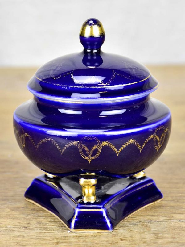 Cobalt blue Sèvres porcelain sugar bowl Online now