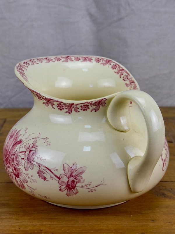 Antique French Sarreguemines pitcher - pink flowers Supply