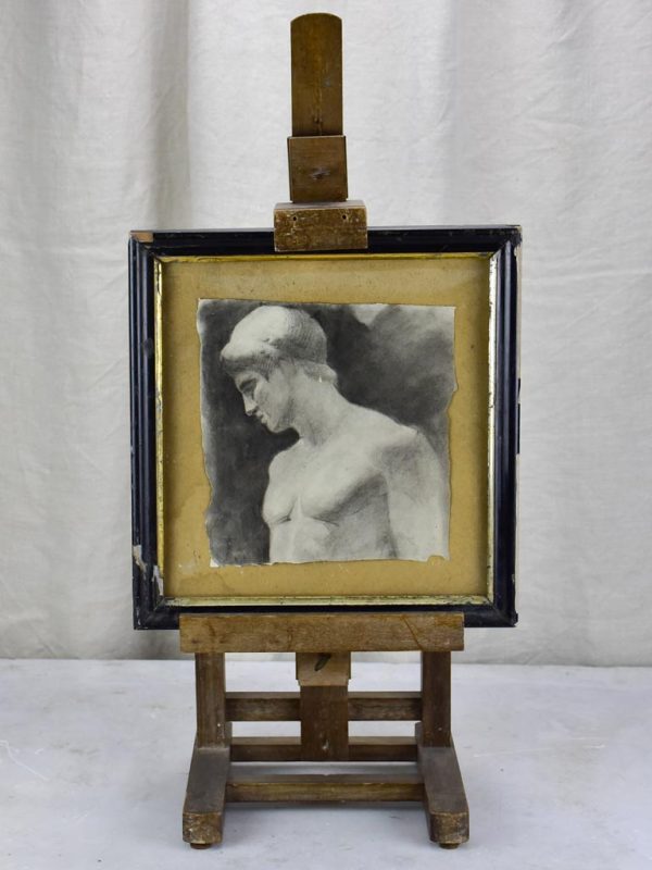 Antique French easel with monochrome portrait of a man 11½  x 12¼  Fashion