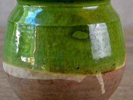 Antique French confit pot with green glaze 6¼  For Cheap