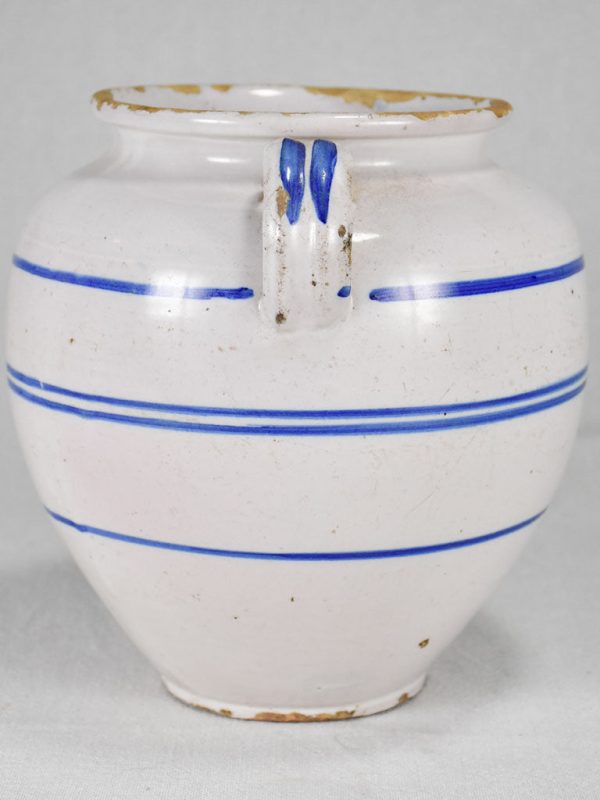 Antique French confit pot from Sète - white with blue stripes 9½  For Cheap