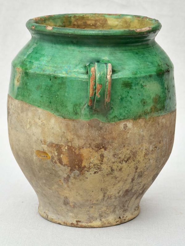 19th Century French confit pot with green glaze 11½  Online Sale