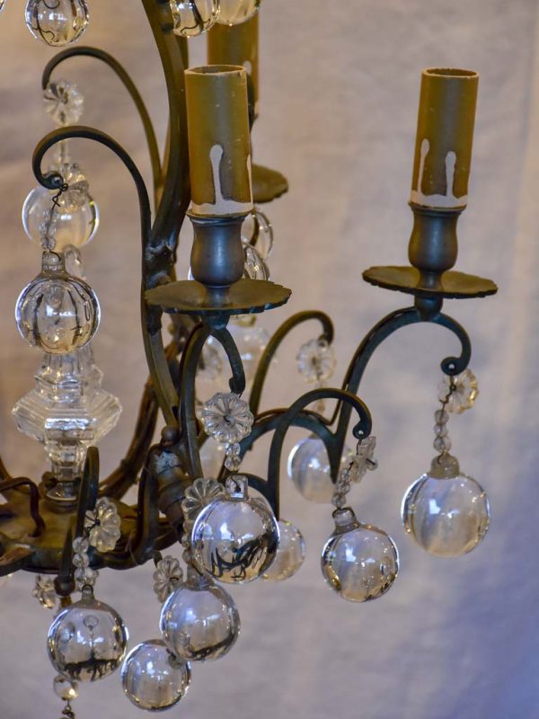 19th Century French chandelier with round pendants 26  For Sale