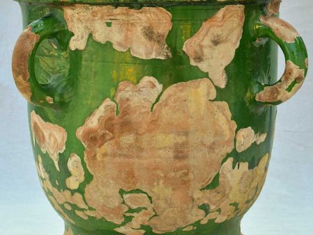 Large nineteenth-century French Castelnaudary planter with four handles and green glaze 21¾  Hot on Sale