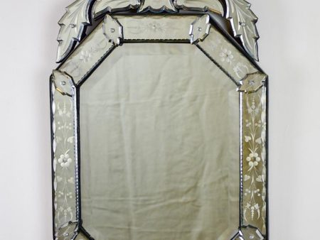 Octangonal antique Venetian mirror with crest 27½  x 14½  Hot on Sale