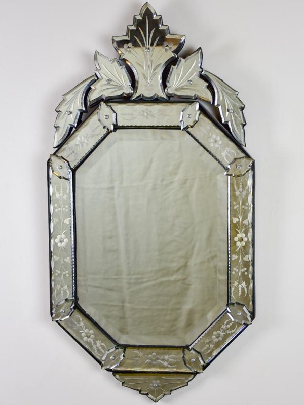 Octangonal antique Venetian mirror with crest 27½  x 14½  Hot on Sale