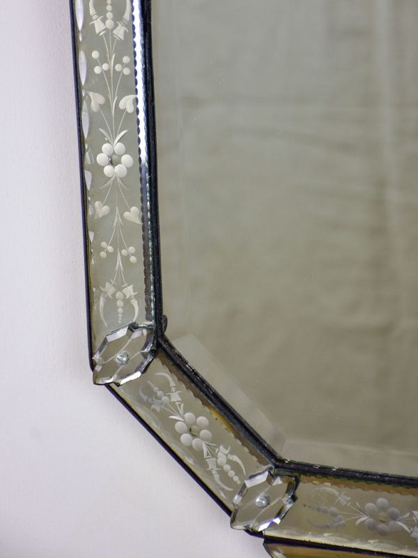 Octangonal antique Venetian mirror with crest 27½  x 14½  Hot on Sale