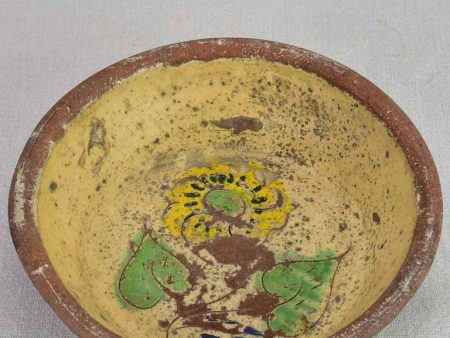 Antique French terracotta bowl with flowers 9¾  Online