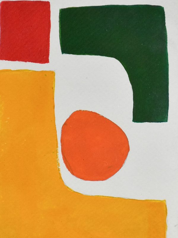 Caroline Beauzon abstract painting - green, red, yellow, orange & white 7½  x 5½  For Cheap