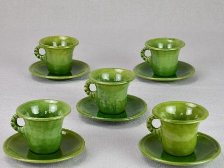 Five mid century French cups and saucers with green glaze - Biot Online Hot Sale