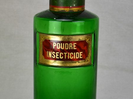 Antique French apothecary glass jar - green. Poudre Insecticide For Sale