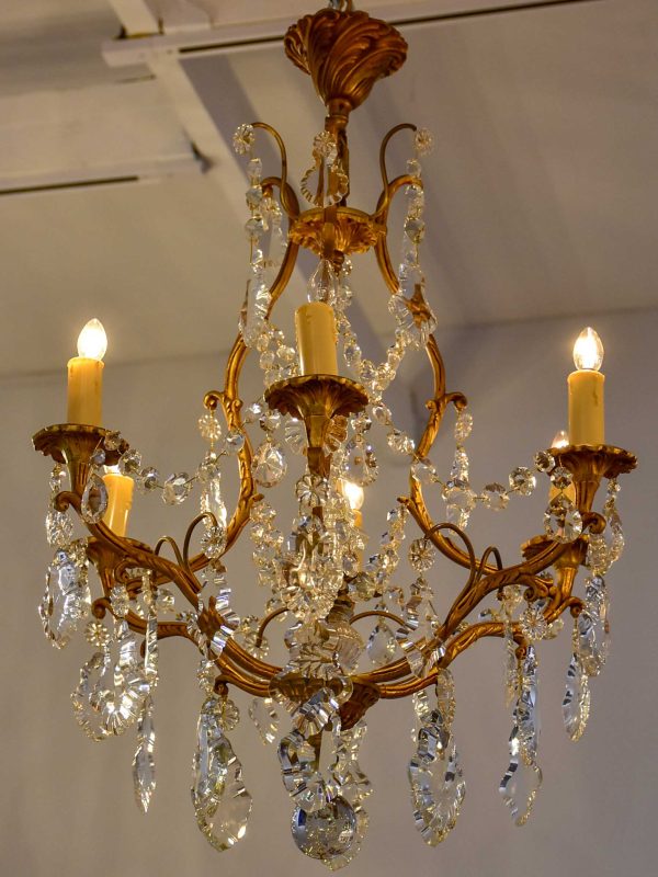 Antique French crystal chandelier - 6 lights on Sale