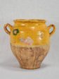 Small antique French confit pot with yellow glaze and green spot 7½  Online now