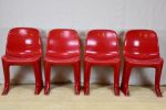 Set of six red and white vintage dining chairs - 1970 s For Cheap