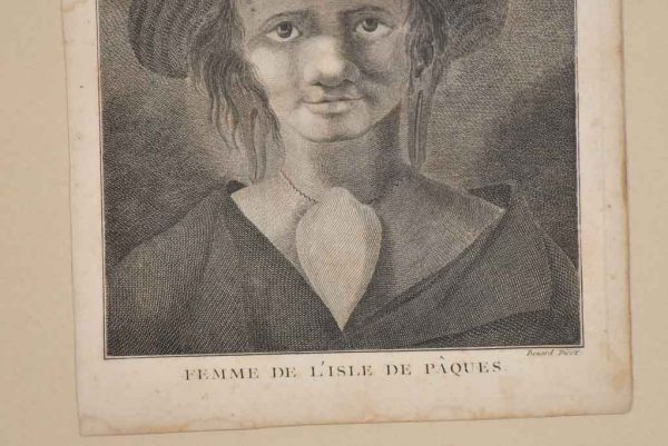 Antique French engraving of a woman from L Isle de Paques 16¼  For Cheap