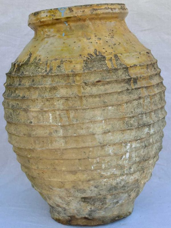 18th century Greek olive jar - ribbed with yellow glaze 22¾  For Cheap