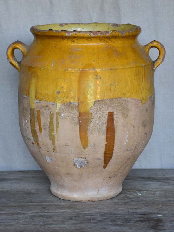 Very large antique French confit pot with yellow glaze 14¼  For Discount