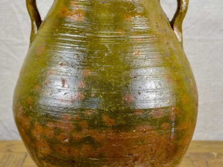 Antique terracotta pot with lid and green glaze Fashion