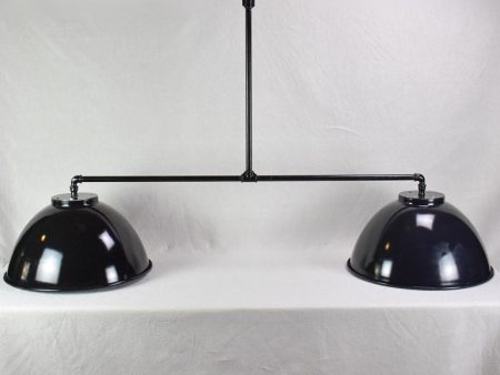 Very large double suspension light with black industrial enamel lampshades 69  x 39½  Online Sale