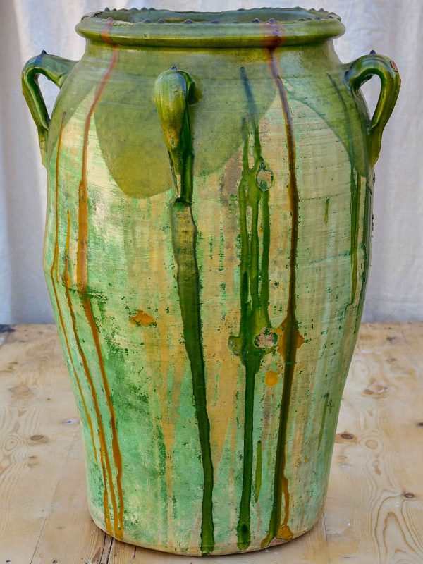 Large antique Spanish oil jar with green glaze 29 ¼   Sale