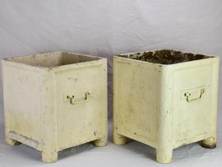 Pair of square Willy Guhl garden planters with metal handles For Sale