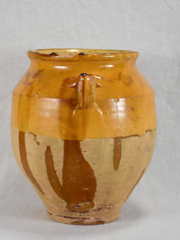 Large antique French confit pot with warm yellow glaze 10¼  Online