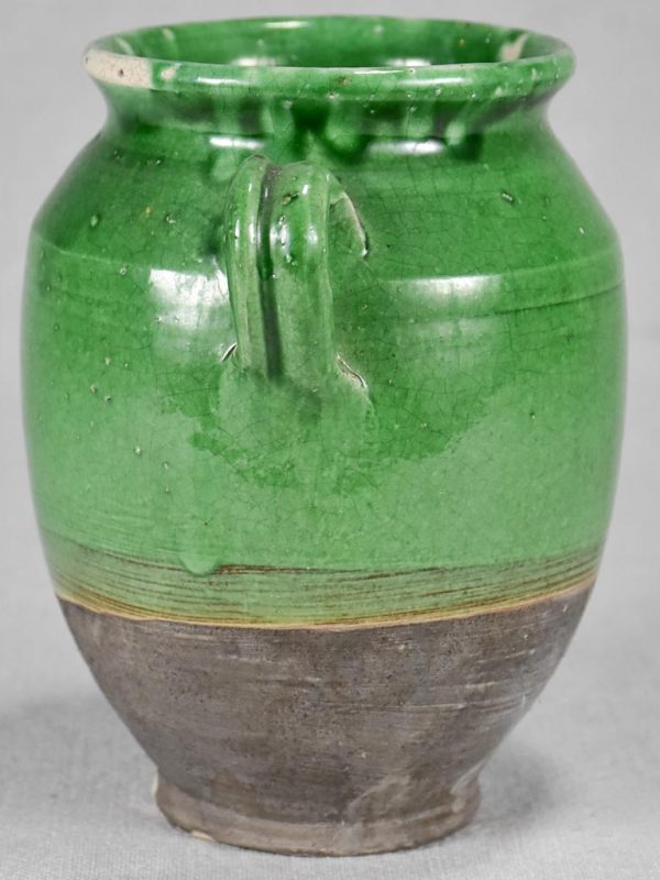 Small antique French confit pot with green glaze 7½  Online Hot Sale