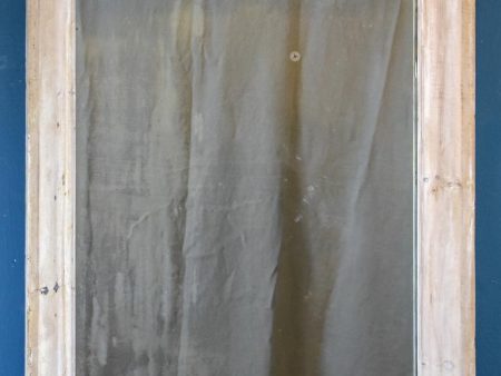 Antique French mirror with wooden frame and white patina - original glass 34¼  x 47¼  Online Sale