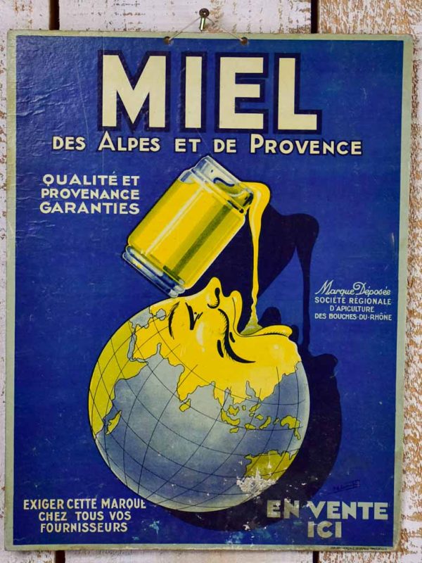 Antique French advertising sign - honey miel 15¾  x 12¼  Hot on Sale