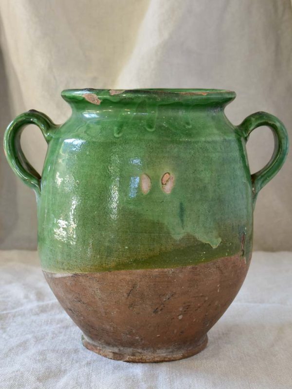 20th Century French confit pot with green glaze 9  For Cheap