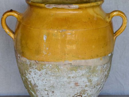 Very large antique French confit pot with yellow glaze 14½  Online Sale