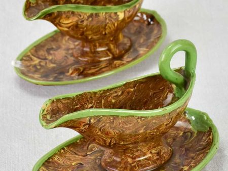 Pair of early twentieth century sauce boats - green and nougatine - Aptware Hot on Sale